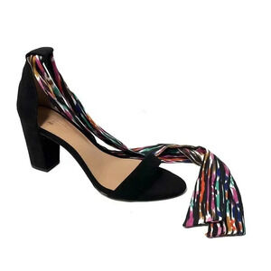 Trina Turk x INC Women's Kanata Colorful Ankle Wrap Black Heel Sandals Size 9